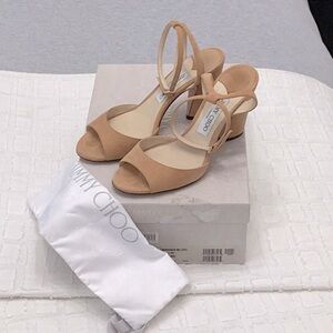 Jimmy Choo Miranda 85 Ankle Strap Sandal Caramel Suede EU37.5 US7.5 -Gently worn